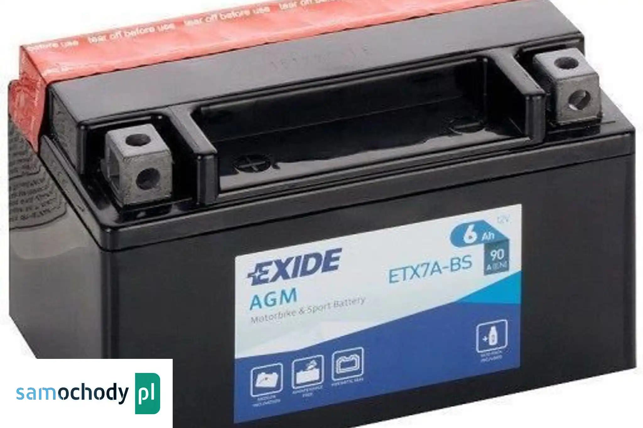 Akumulator motocyklowy EXIDE ETX7A-BS YTX7A-BS 12V 6Ah 90A EN L+
