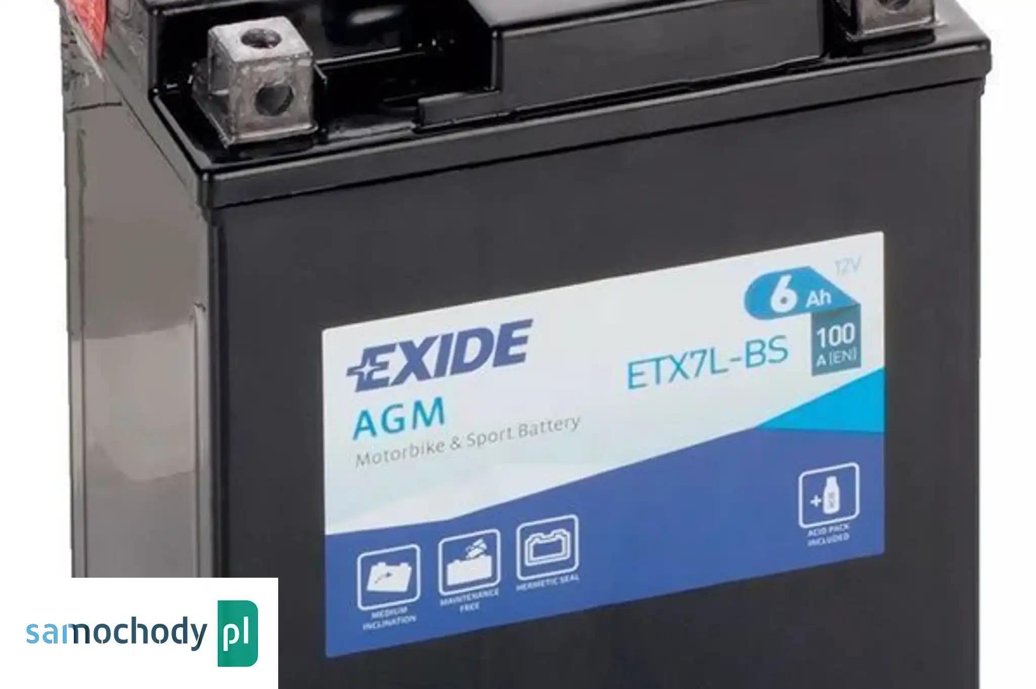 Akumulator motocyklowy EXIDE ETX7L-BS YTX7L-BS 12V 6Ah 100A EN P+