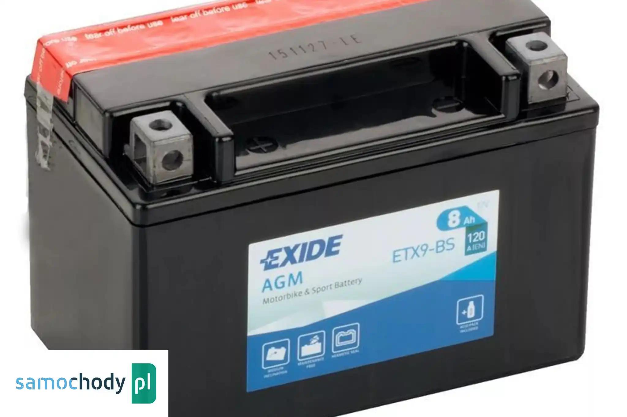 Akumulator motocyklowy EXIDE ETX9-BS YTX9-BS 12V 8Ah 120A EN L+