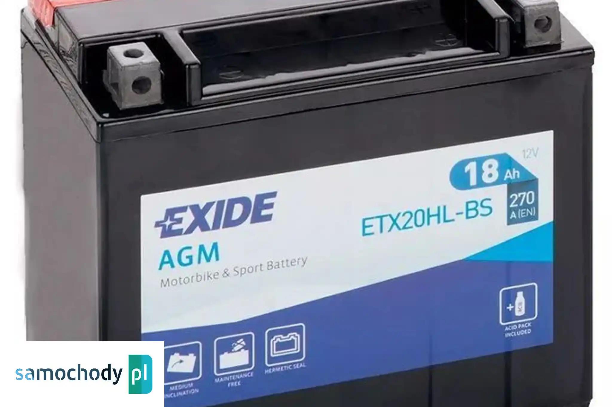 Akumulator motocyklowy EXIDE ETX20HL-BS YTX20HL-BS 12V 18Ah 270A EN P+