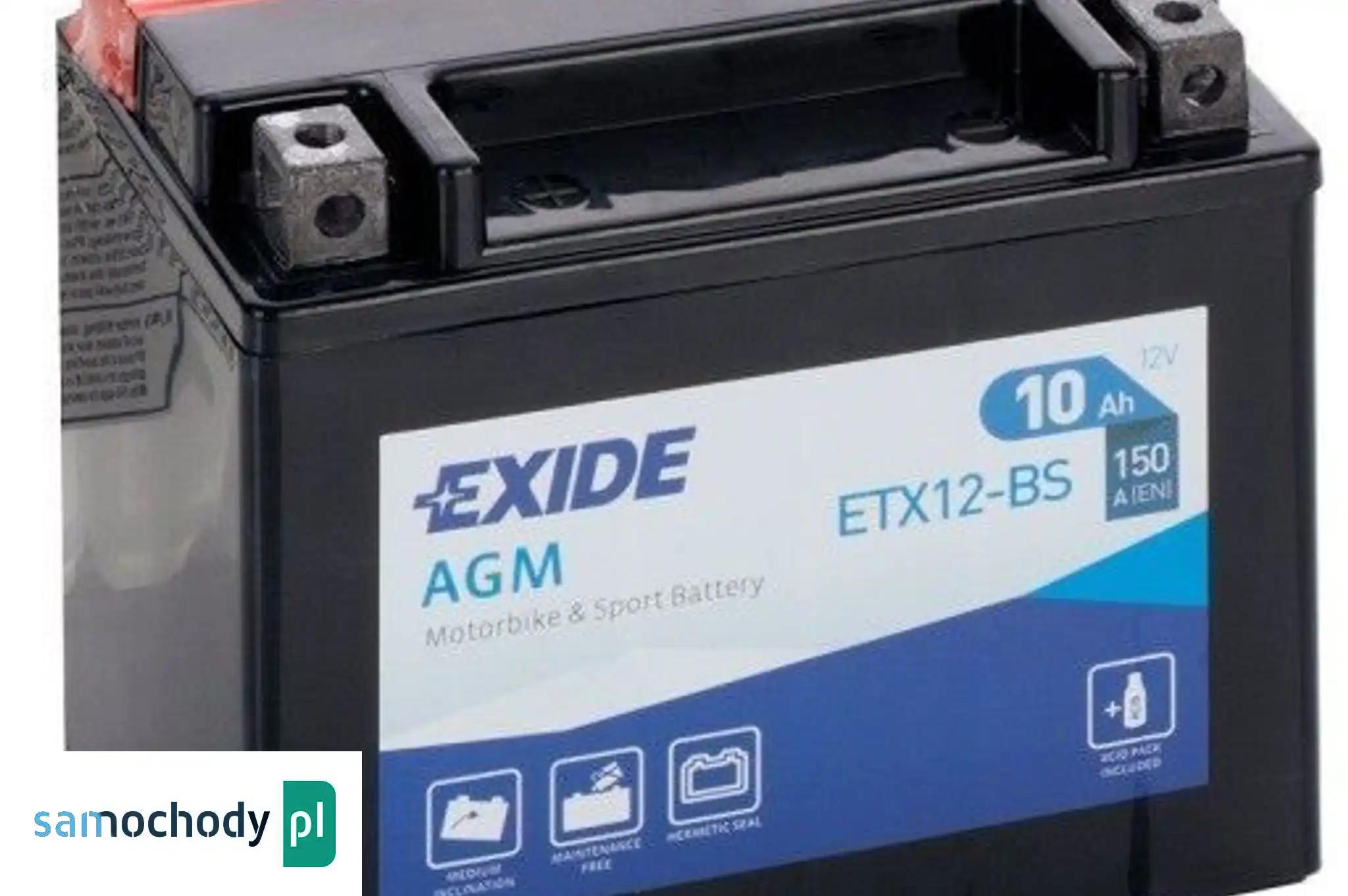 Akumulator motocyklowy EXIDE ETX12-BS YTX12-BS 12V 10Ah 150A EN L+