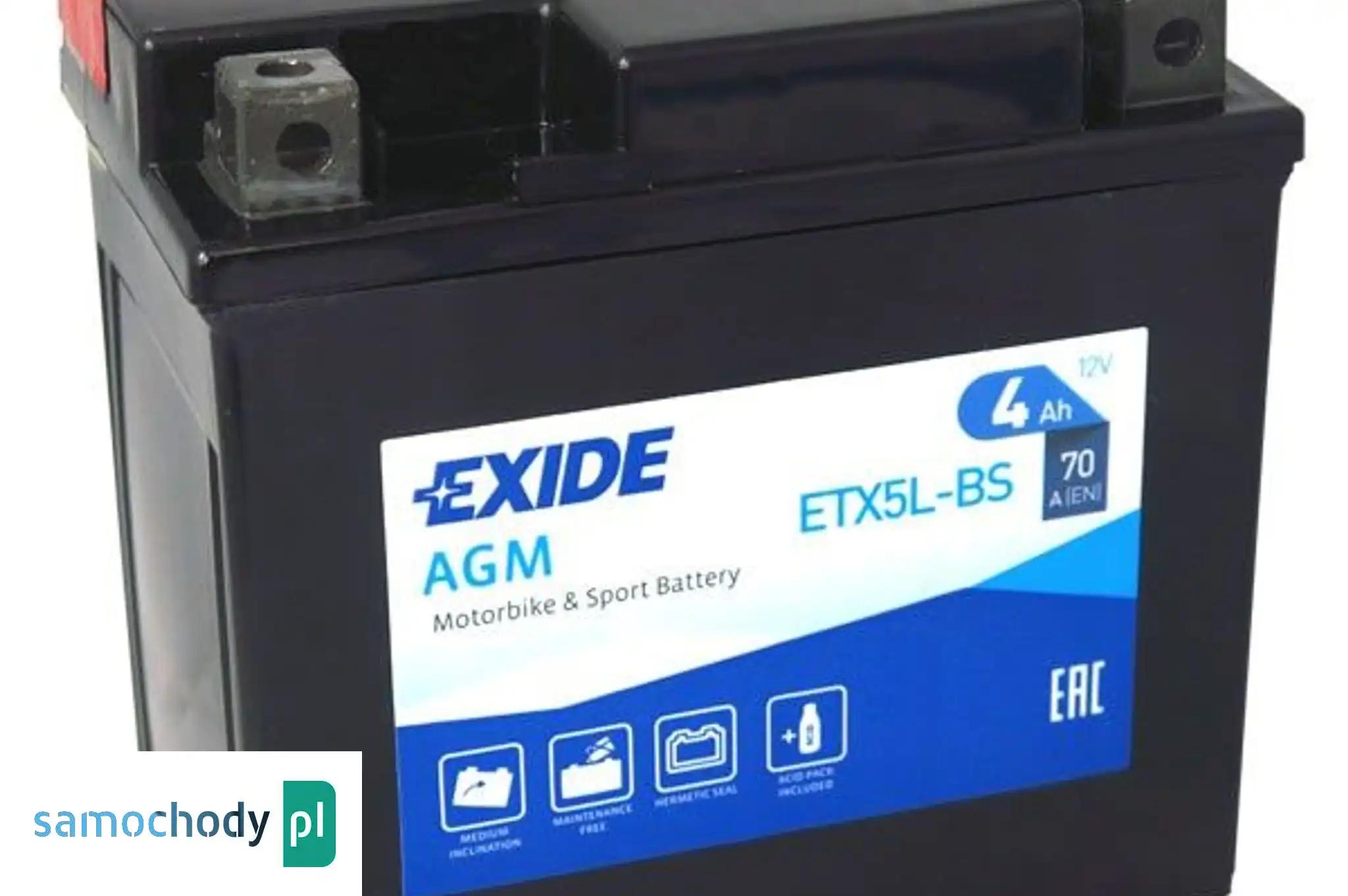 Akumulator motocyklowy EXIDE ETX5L-BS YTX5L-BS 12V 4Ah 70A EN P+