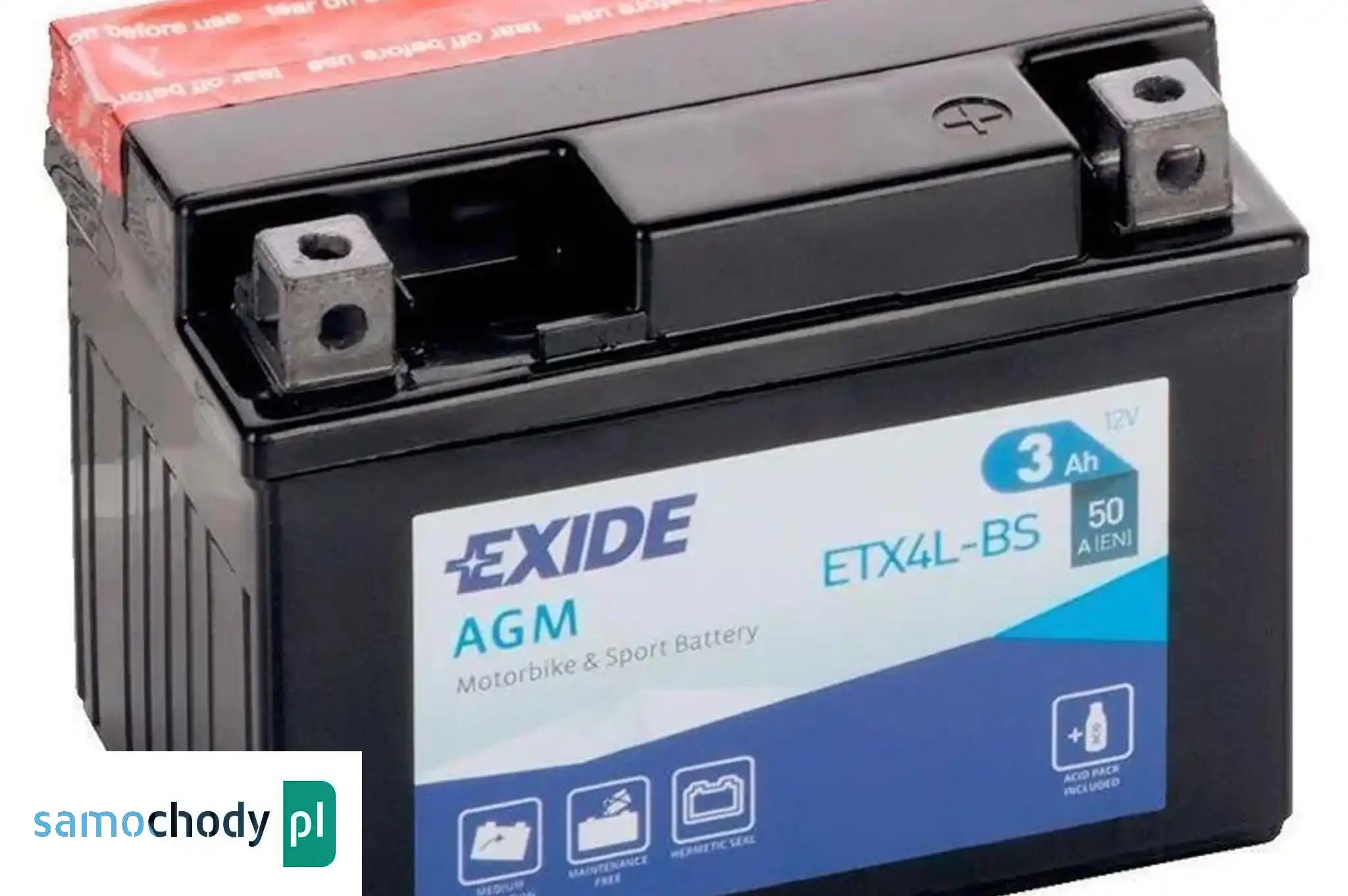 Akumulator motocyklowy EXIDE ETX4L-BS YTX4L-BS 12V 3Ah 50A P+