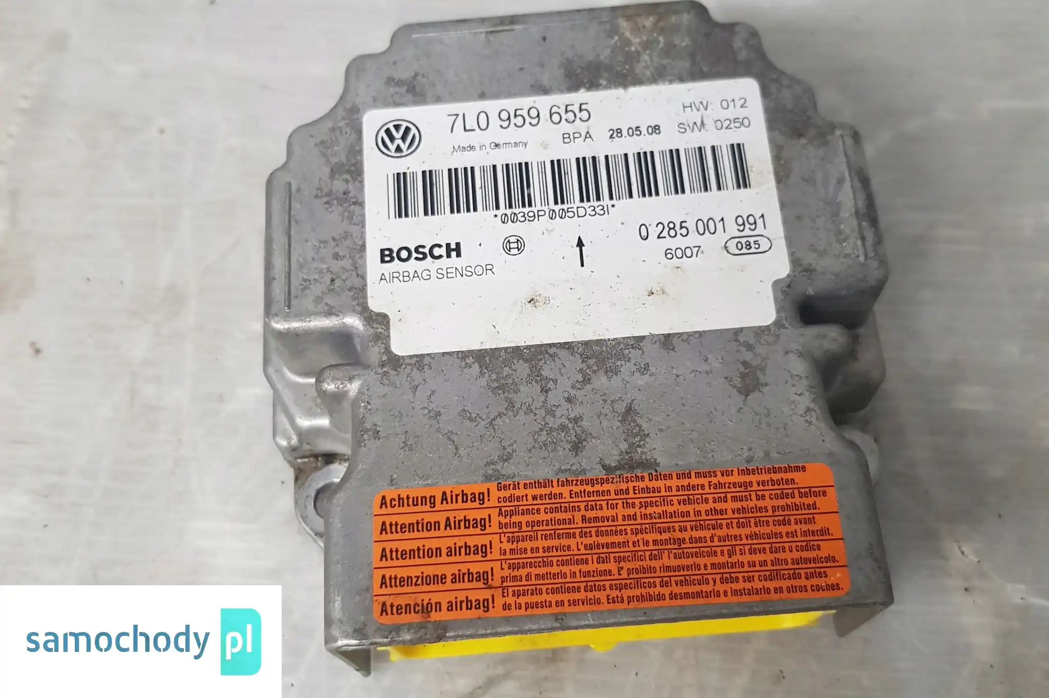 VW MODUŁ SENSOR STEROWNIK AIRBAG PODUSZEK POWIETRZNY 7L0959655